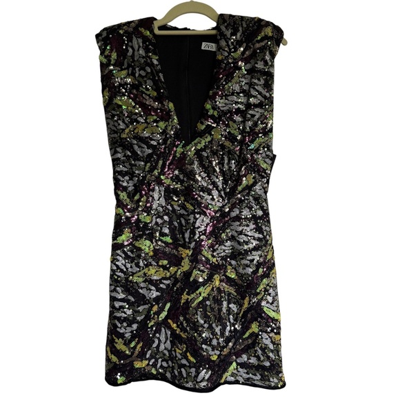 Zara Multi Color Sequin Mini Dress Size Small - Picture 2 of 9